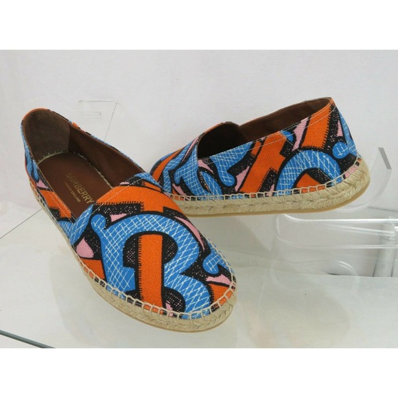 BURBERRY BEACH DORWOOD CANVAS MULTI MONOGRAM PRINT ESPADRILLE FLATS 39.5 US 6.5 - Picture 1 of 9